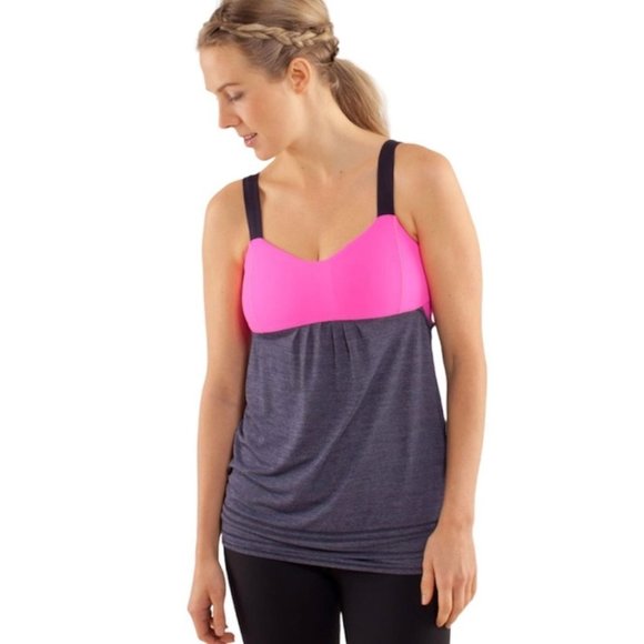 Lululemon Back On Track Tank Top Size 6 US Bright Pink Heathered Dark‎ Grey - Picture 1 of 12